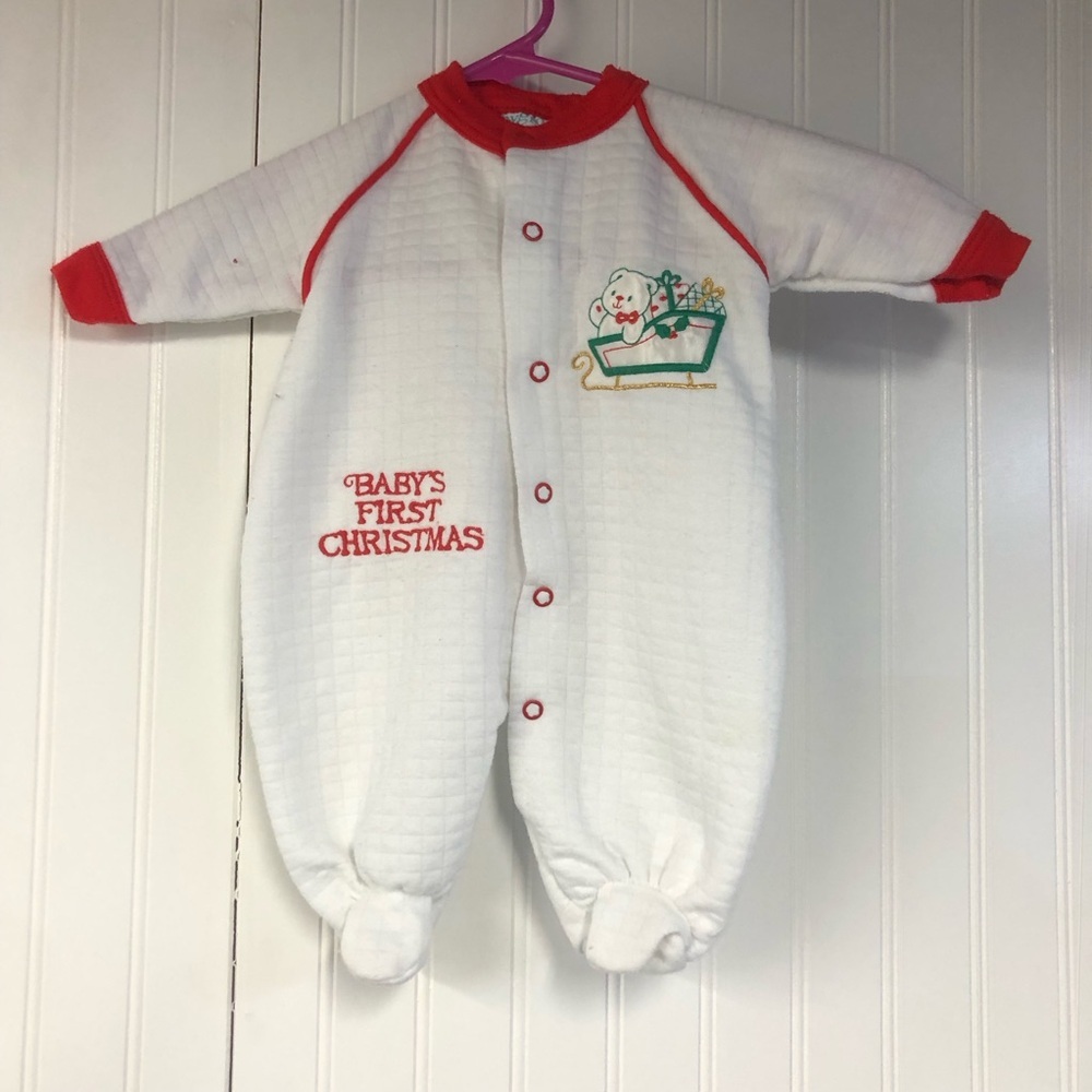 Baby's First Christmas White and Red One Piece Vintage Small